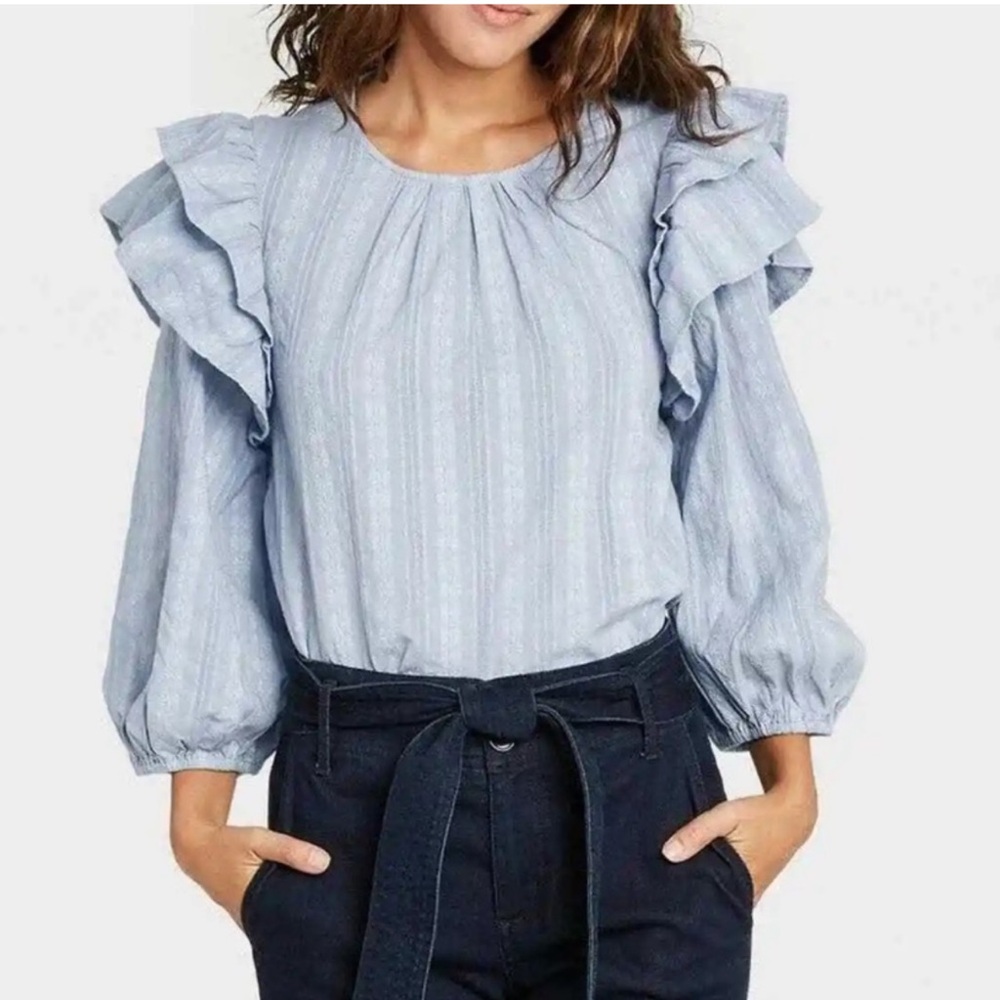Universal Thread • Womens Ruffled Peasant Boho Top Light Blue
